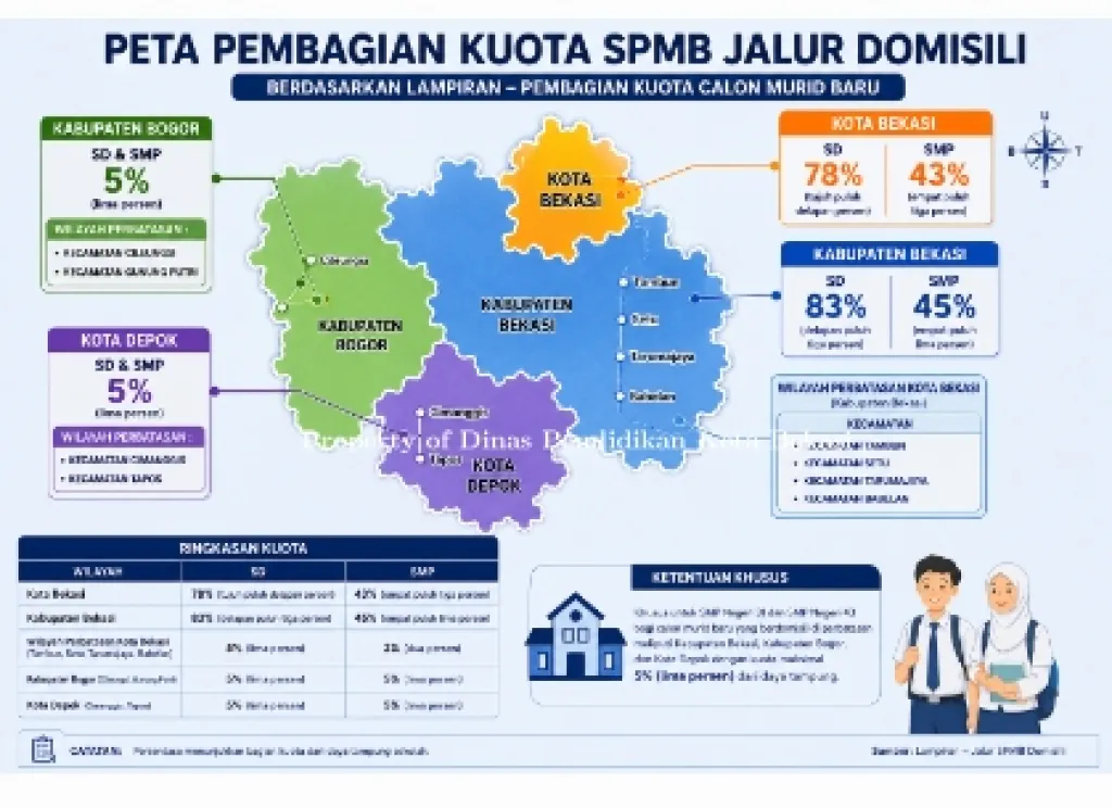 Kuota Jalur Domisili SPMB Kota Bekasi 2026: 83% untuk SD, 45% untuk SMP