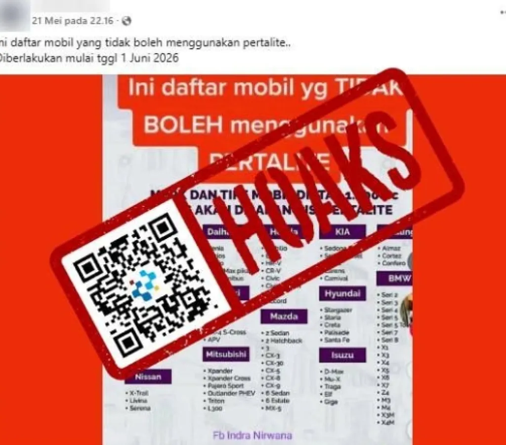 Klaim Mobil di Atas 1.400 cc Dilarang Beli Pertalite Mulai 1 Juni 2026, Hoax!