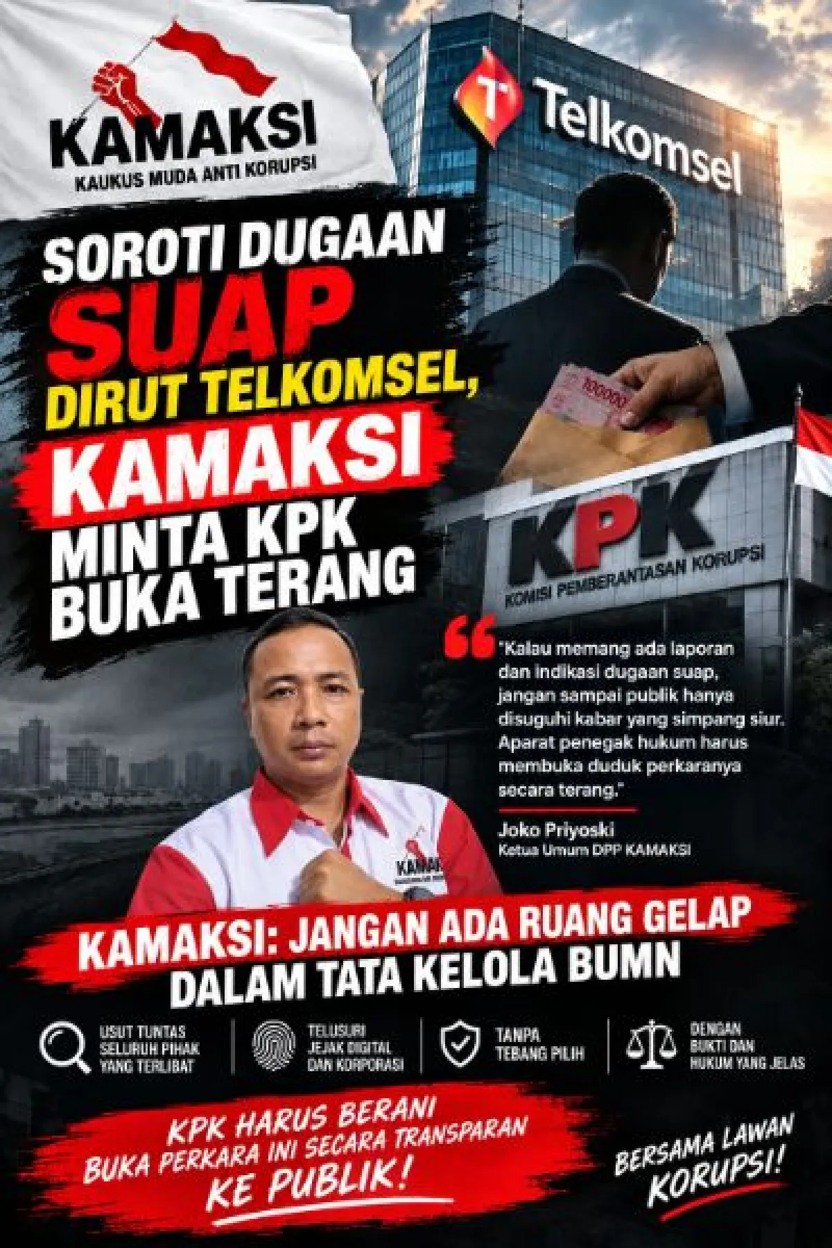Soroti Dugaan Suap Dirut Telkomsel, KAMAKSI Minta KPK Usut Tuntas
